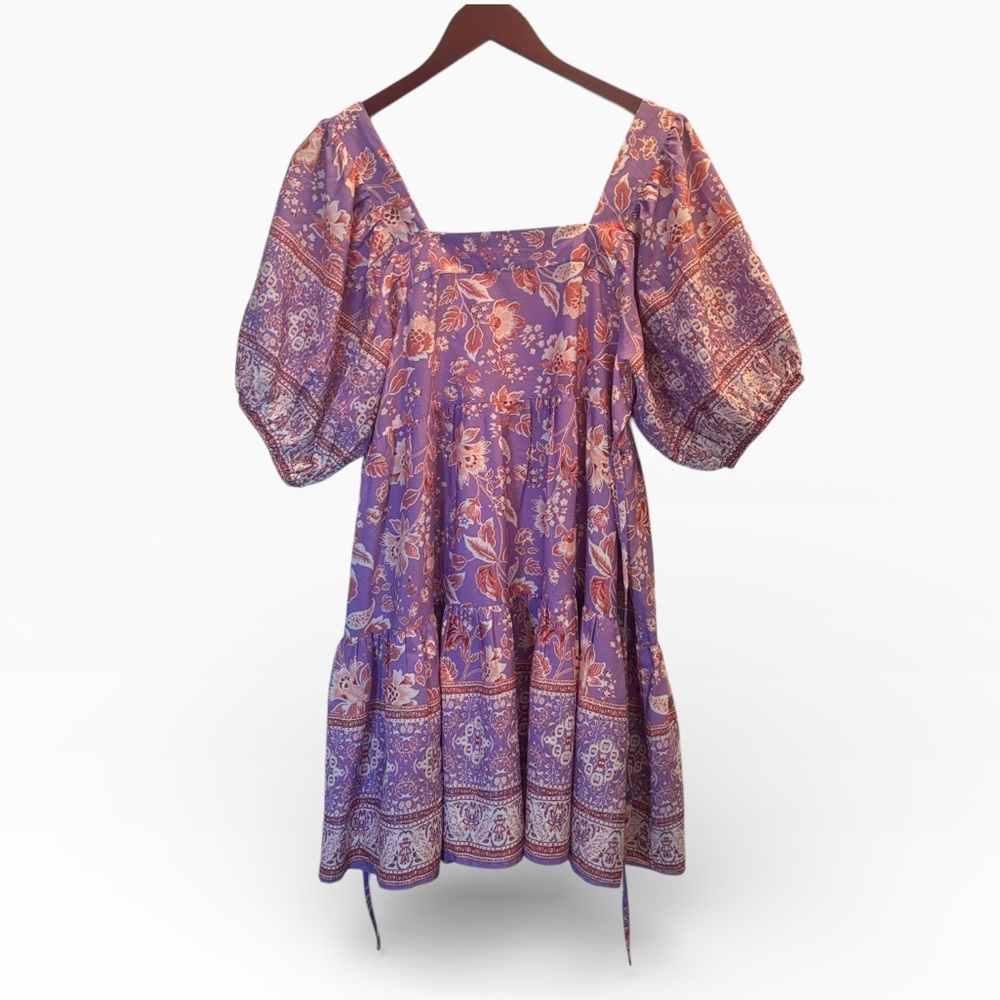 Band of the Free | Purple Floral Tiered Puff Sleeve Babydoll Dress Size Medium